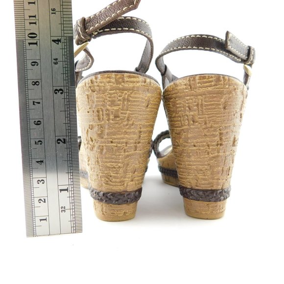 GEOX Buckled Brown Braided Leather Ankle Strap Wedge Heel Sandals 36 - Picture 7 of 10